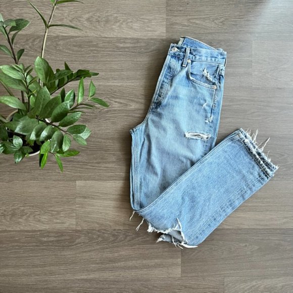 Agolde Light Blue Distressed Straight Leg Jeans - Picture 14 of 14